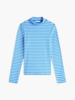 Slim Fit Striped Mockneck T-Shirt — Blue 5