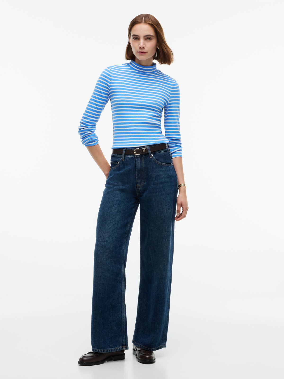 Slim Fit Striped Mockneck T-Shirt — Blue
