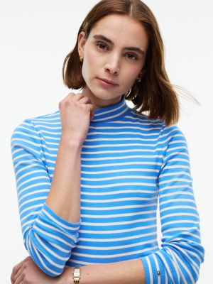 Женская футболка Tommy Hilfiger Slim Fit Striped Mockneck, цвет: Синий — фото 3
