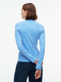 Slim Fit Striped Mockneck T-Shirt — Blue 4