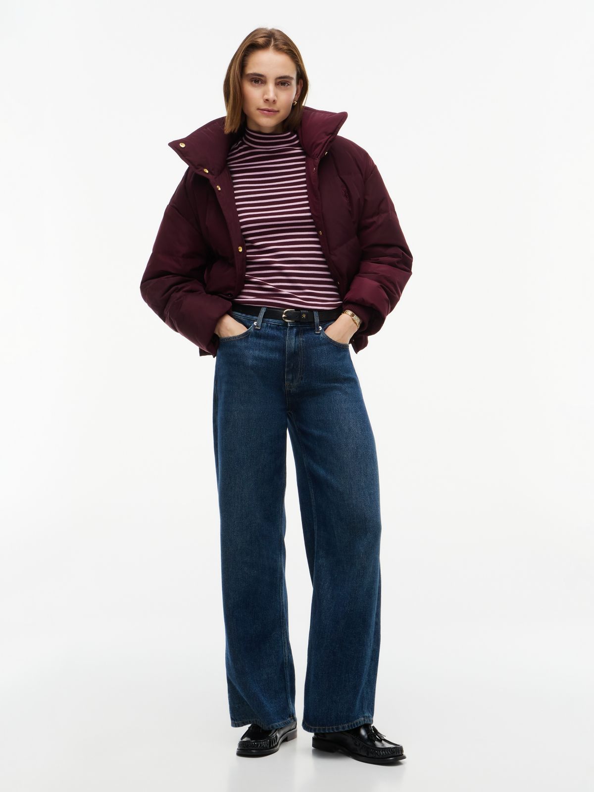 Slim Fit Striped Mockneck T-Shirt — Mystic Orchid