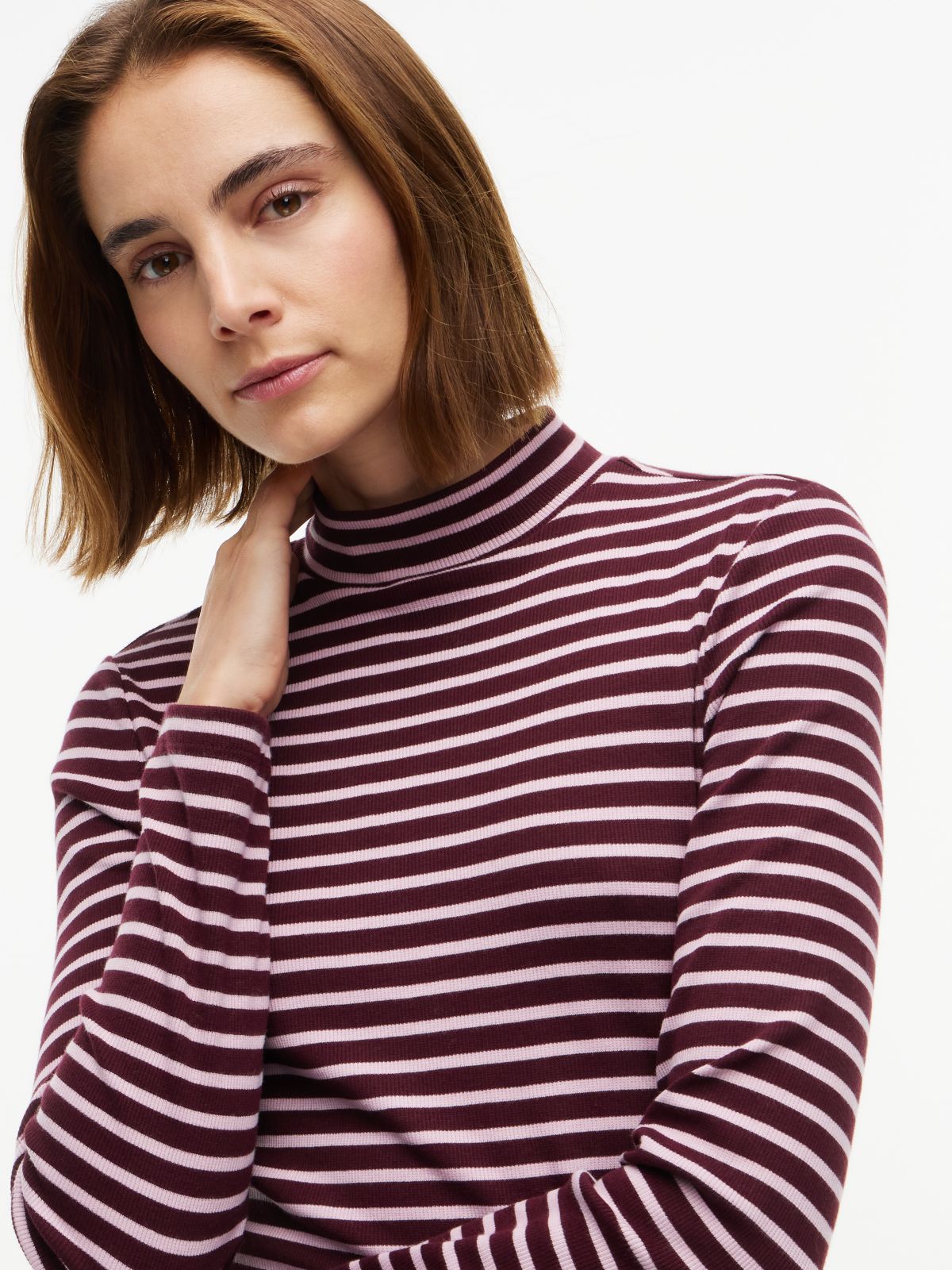 Slim Fit Striped Mockneck T-Shirt — Mystic Orchid
