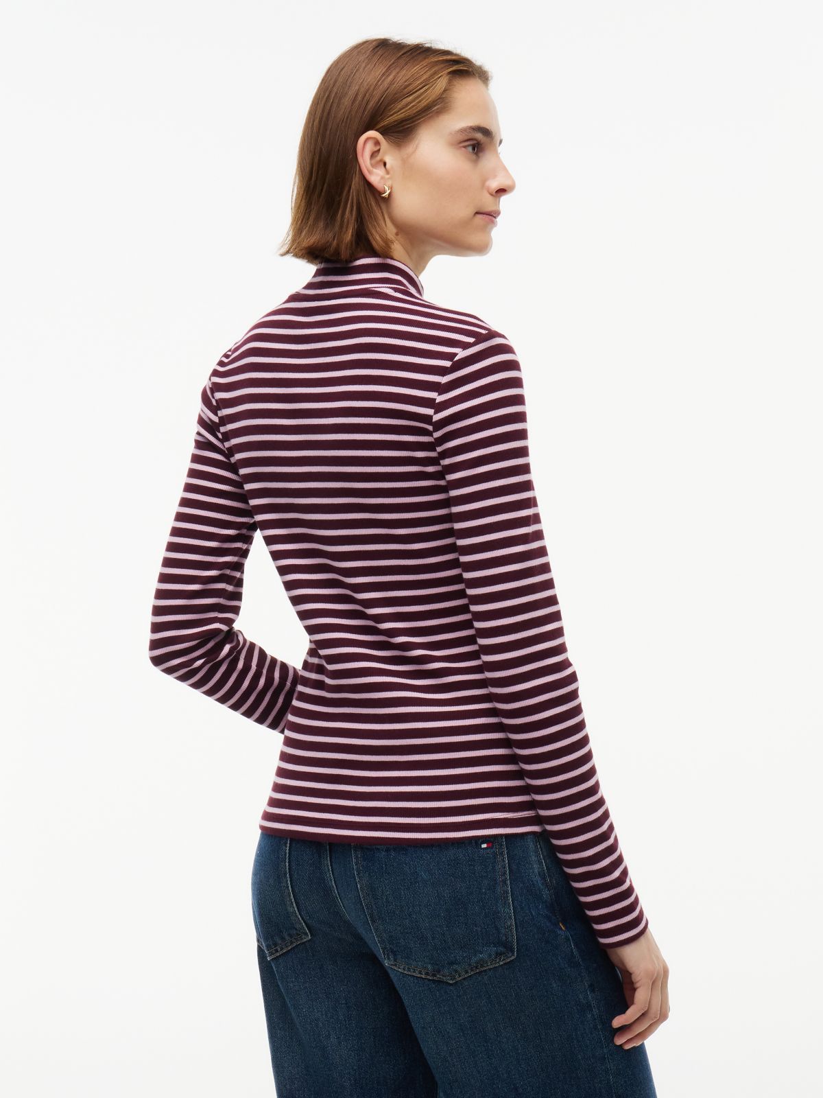 Slim Fit Striped Mockneck T-Shirt — Mystic Orchid