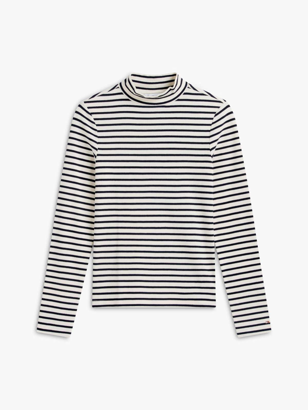 Slim Fit Striped Mockneck T-Shirt — Navy Stripe