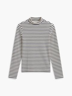 Slim Fit Striped Mockneck T-Shirt — Navy Stripe 5