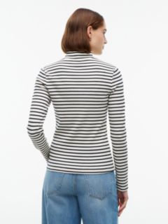 Slim Fit Striped Mockneck T-Shirt — Navy Stripe 4