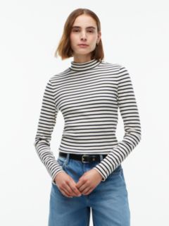 Slim Fit Striped Mockneck T-Shirt — Navy Stripe 1