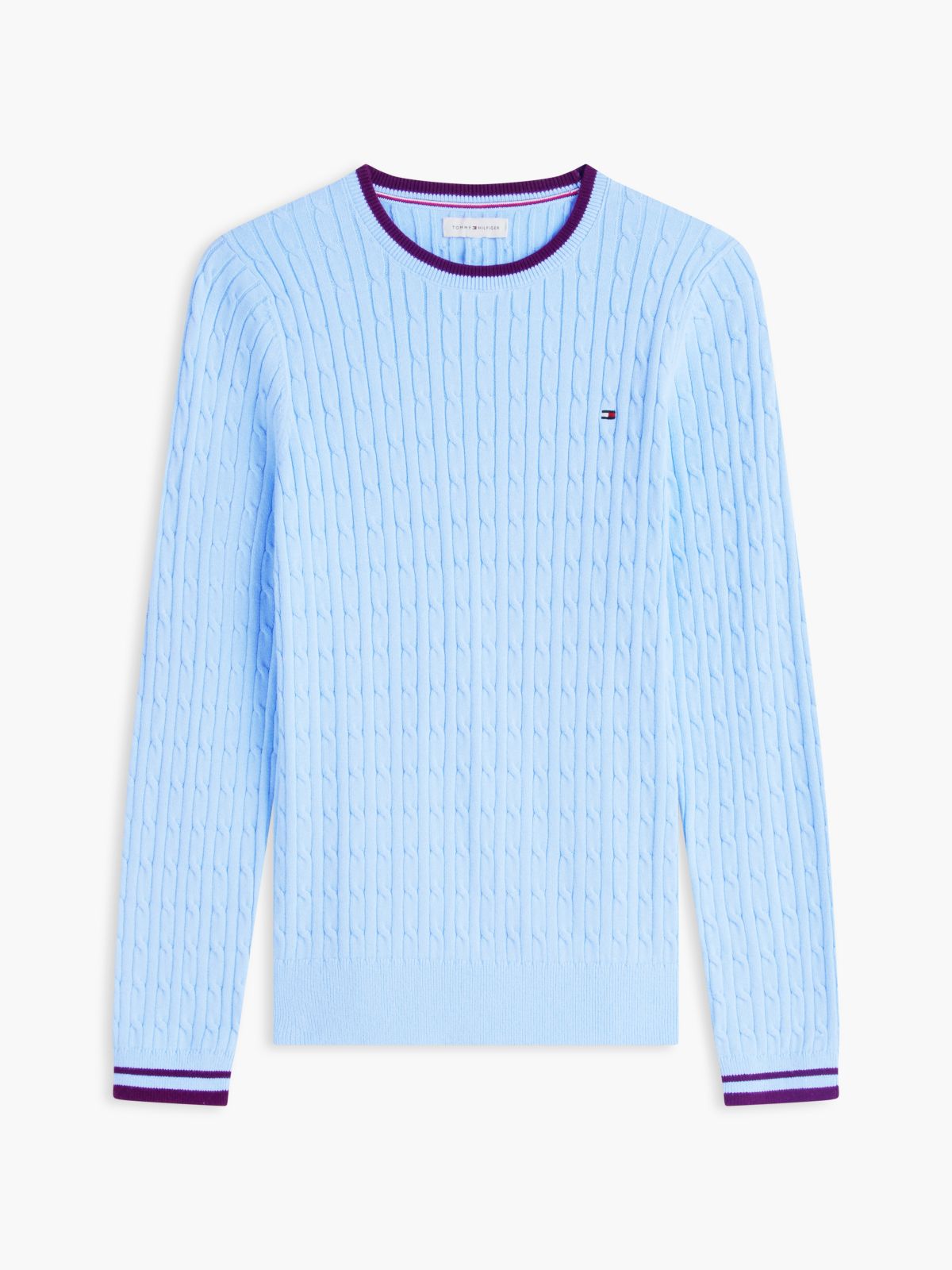 Cable Knit Tipped Crewneck Sweater — Vessel Blue