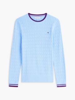 Cable Knit Tipped Crewneck Sweater — Vessel Blue 5