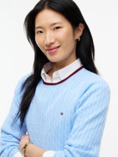 Cable Knit Tipped Crewneck Sweater — Vessel Blue 3