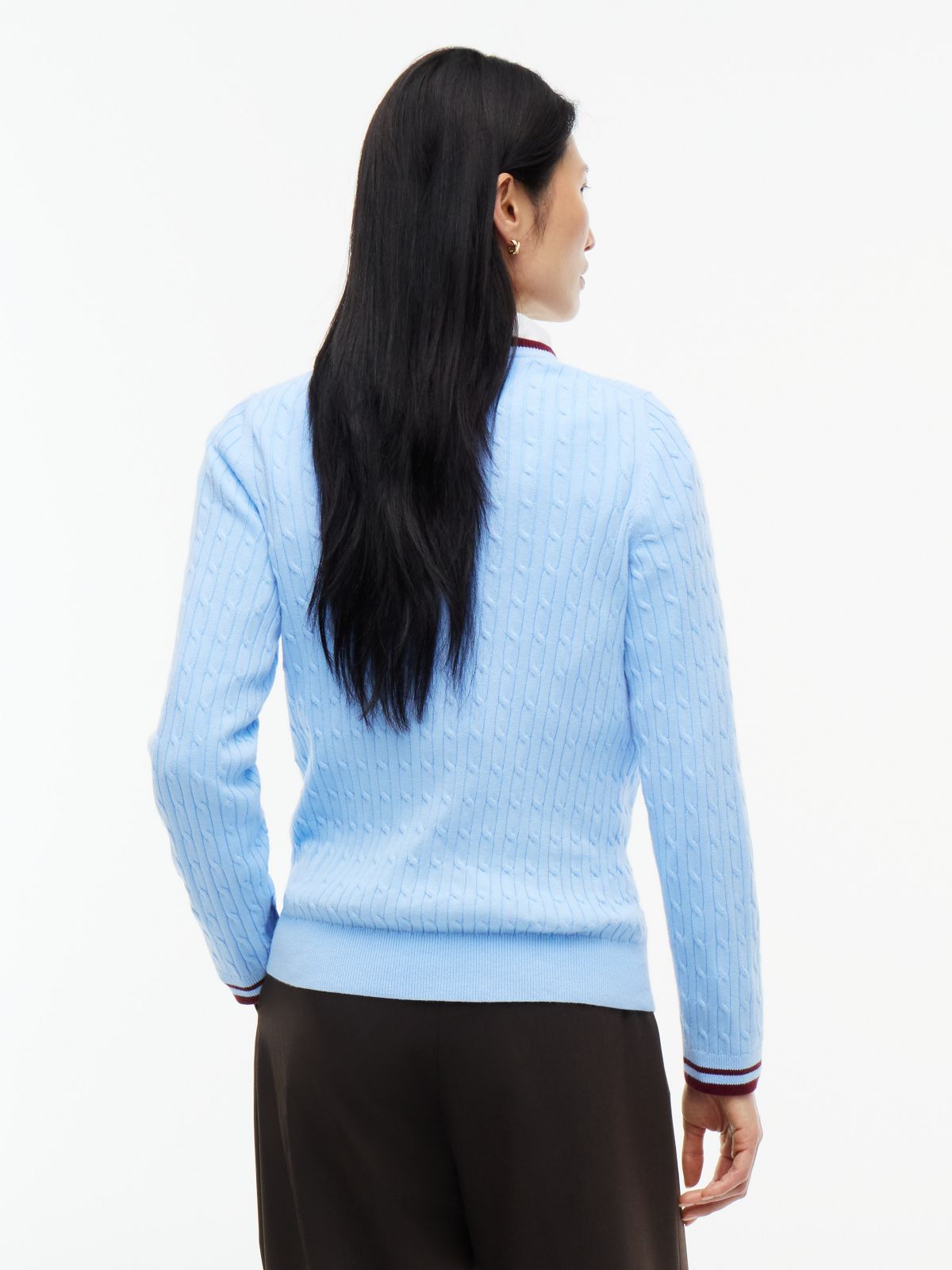 Cable Knit Tipped Crewneck Sweater — Vessel Blue