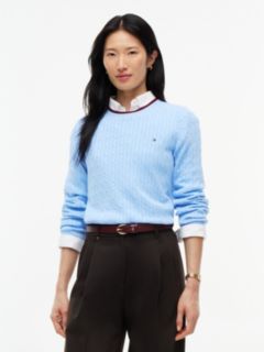 Cable Knit Tipped Crewneck Sweater — Vessel Blue 1
