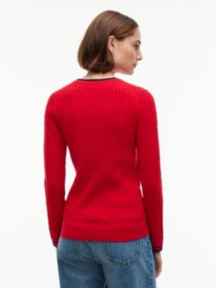 Cable Knit Tipped Crewneck Sweater — Red 4