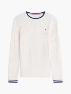 Cable Knit Tipped Crewneck Sweater — Rich Cream 5