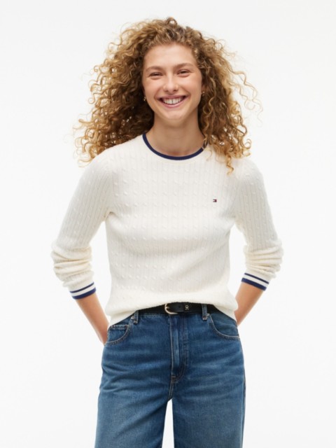 Женские свитеры Tommy Hilfiger Cable Knit Tipped Crewneck Sweater