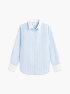 Embroidered Crest Striped Oxford Shirt — Vessel Blue 5