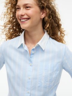 Embroidered Crest Striped Oxford Shirt — Vessel Blue 3