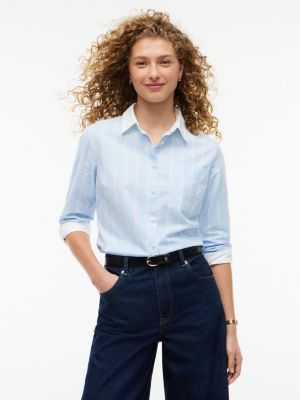 Embroidered Crest Striped Oxford Shirt, Vessel Blue