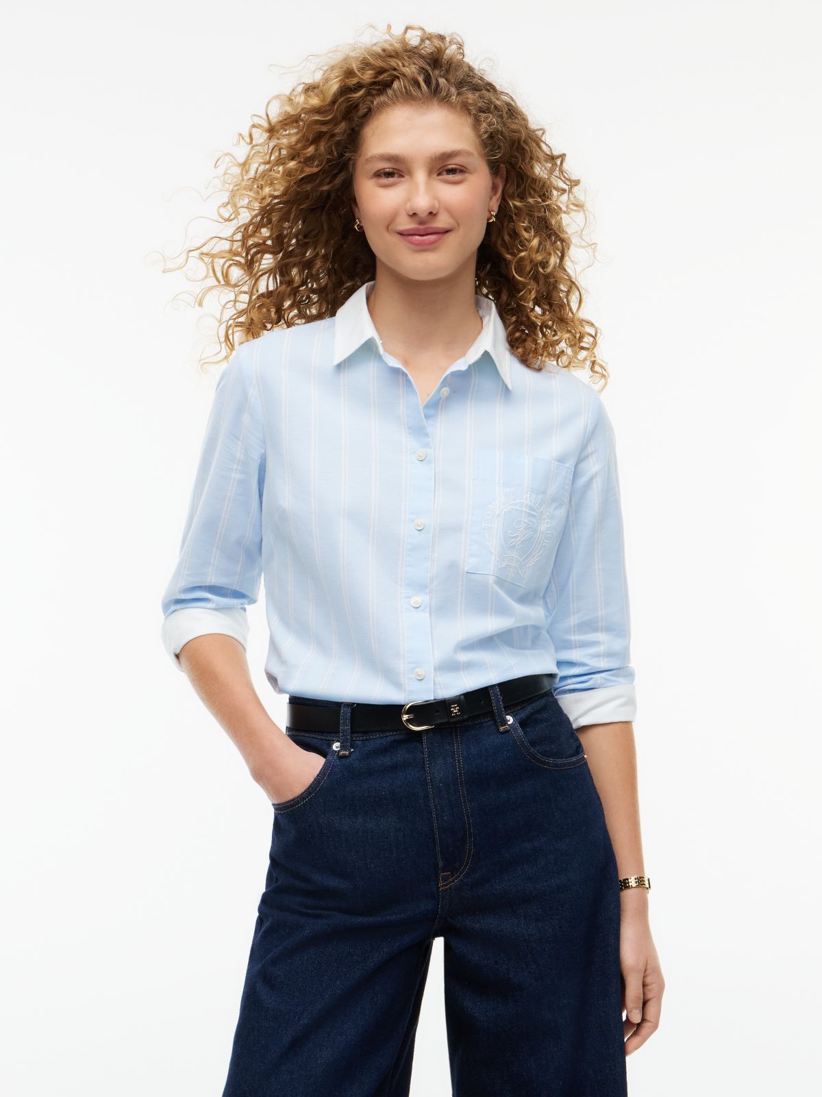 Embroidered Crest Striped Oxford Shirt — Vessel Blue