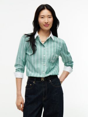 Embroidered Crest Striped Oxford Shirt, Nouveau Green