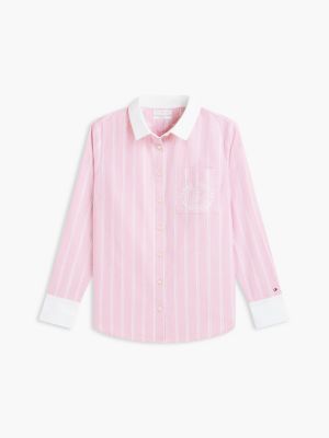 Женские рубашки Tommy Hilfiger Embroidered Crest Striped Oxford Shirt — фото 5