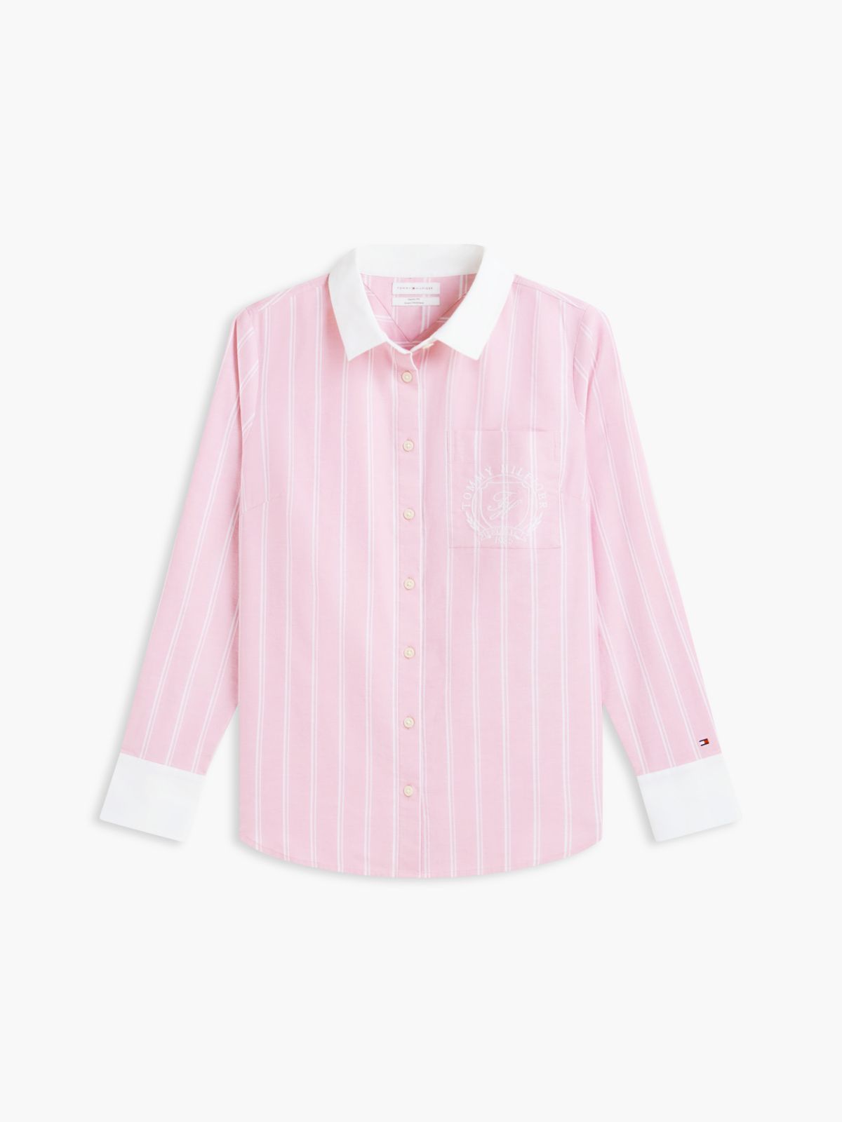 Embroidered Crest Striped Oxford Shirt — Mystic Pink