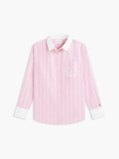 Embroidered Crest Striped Oxford Shirt — Mystic Pink 5