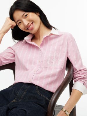 Женские рубашки Tommy Hilfiger Embroidered Crest Striped Oxford Shirt — фото 3