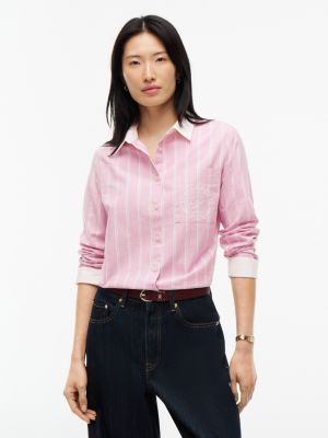 Embroidered Crest Striped Oxford Shirt, Mystic Pink