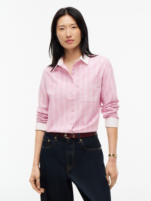Женские рубашки Tommy Hilfiger Embroidered Crest Striped Oxford Shirt