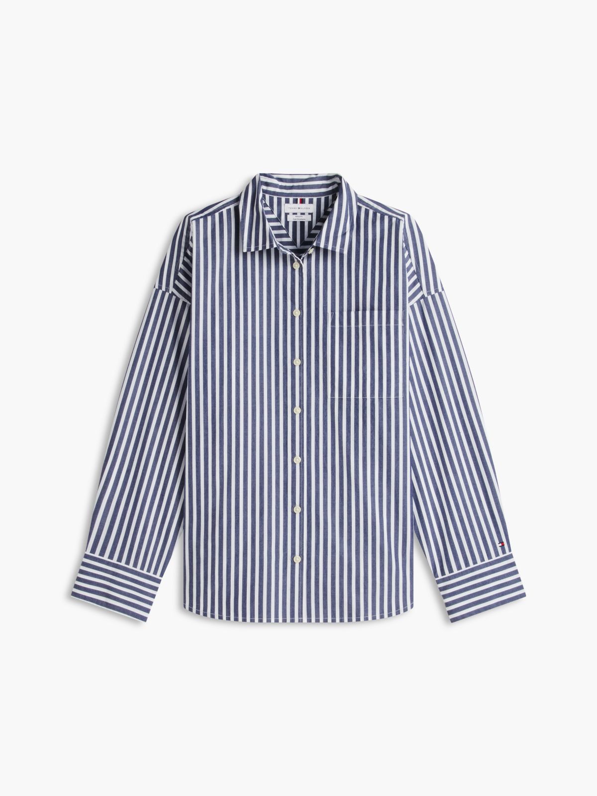 Striped Poplin Pocket Shirt — Preppy Navy