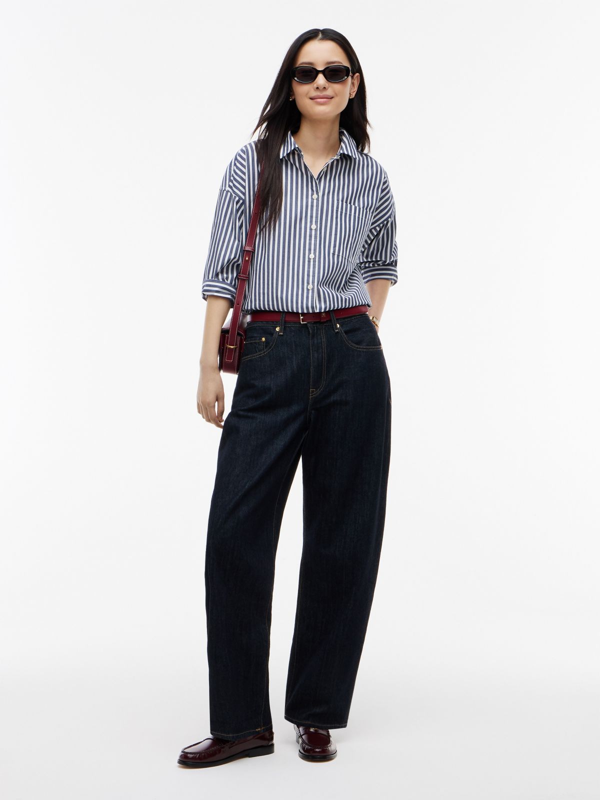 Striped Poplin Pocket Shirt — Preppy Navy