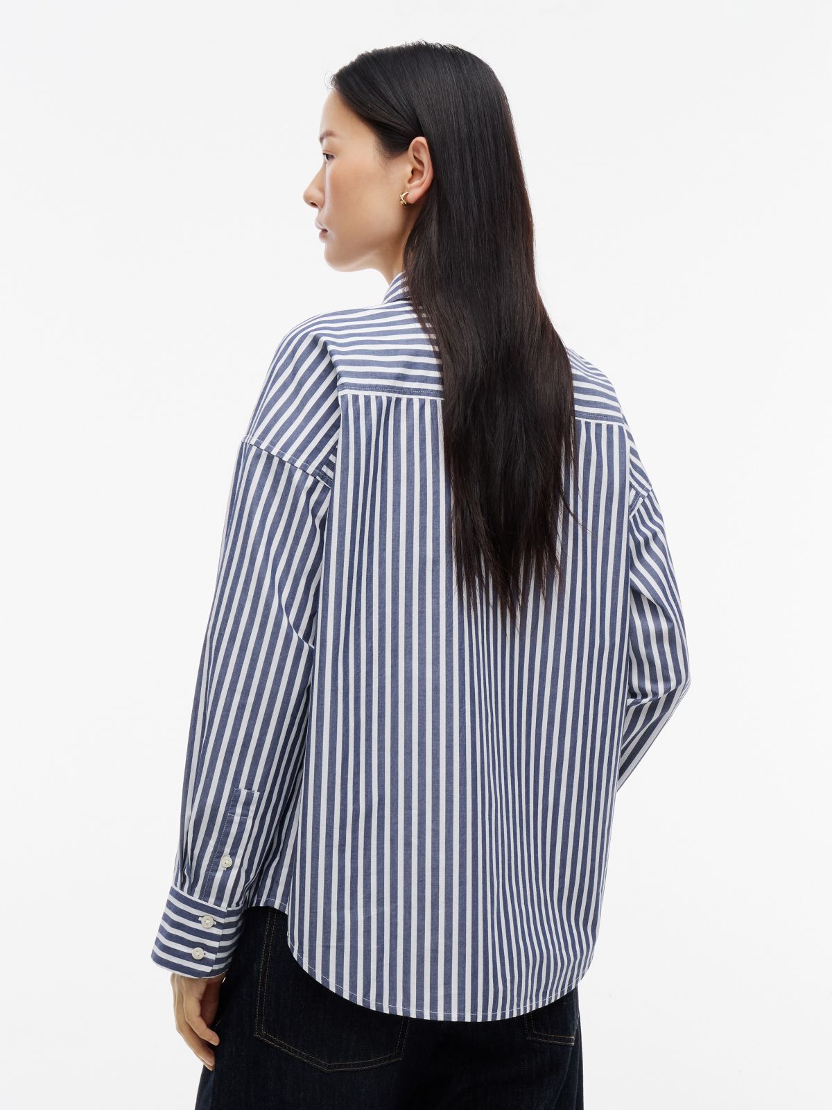 Striped Poplin Pocket Shirt — Preppy Navy