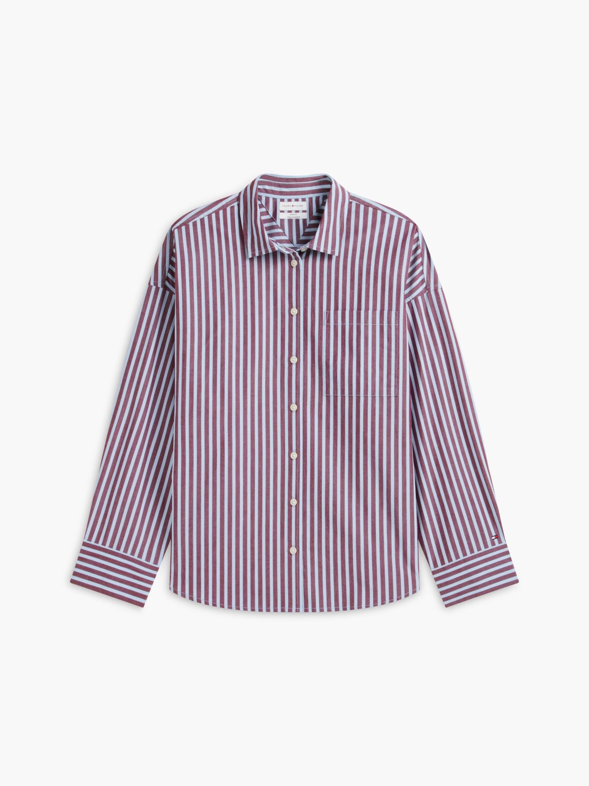 Striped Poplin Pocket Shirt — Burgundy