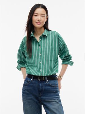 Relaxed Fit Striped Poplin Pocket Shirt, Nouveau Green