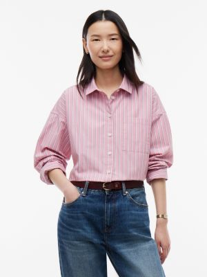 Relaxed Fit Striped Poplin Pocket Shirt, Mystic Pink