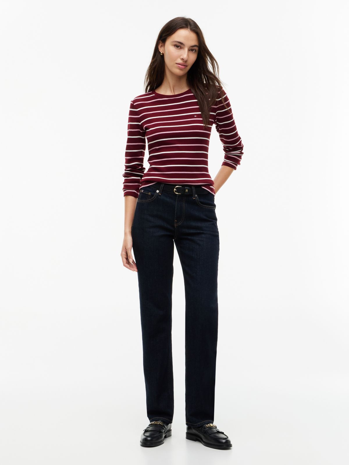 Long-Sleeve Striped Favorite T-Shirt — Burgundy Multi