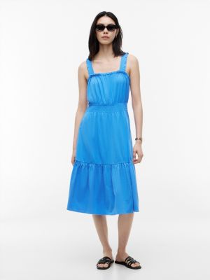 Ruffle-Trim Shirred Jersey Midi Dress, Blue Spell