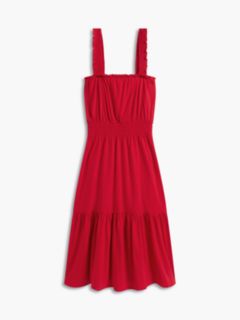 Ruffle-Trim Shirred Jersey Midi Dress — Primary Red 5