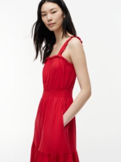Ruffle-Trim Shirred Jersey Midi Dress — Primary Red 2