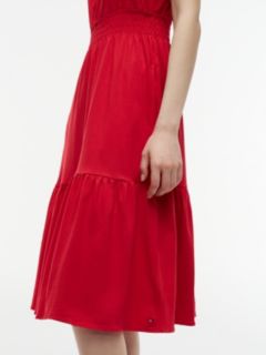 Ruffle-Trim Shirred Jersey Midi Dress — Primary Red 3