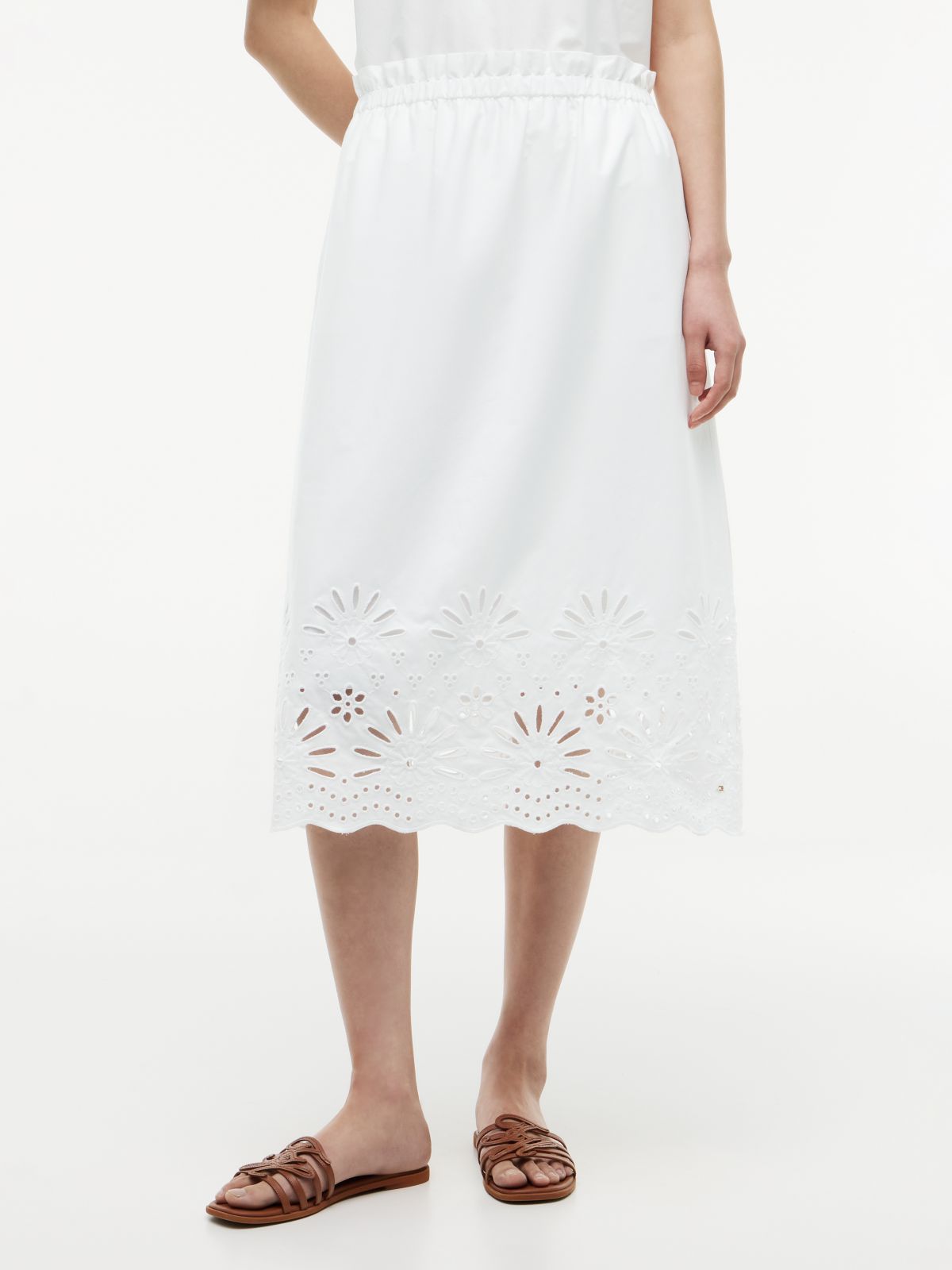 Embroidered Eyelet Poplin Midi Skirt — Optic White