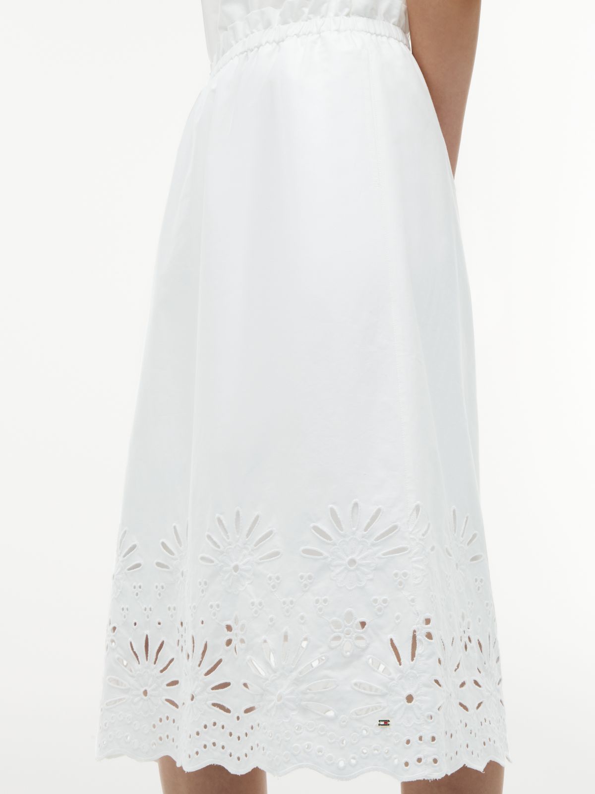 Embroidered Eyelet Poplin Midi Skirt — Optic White