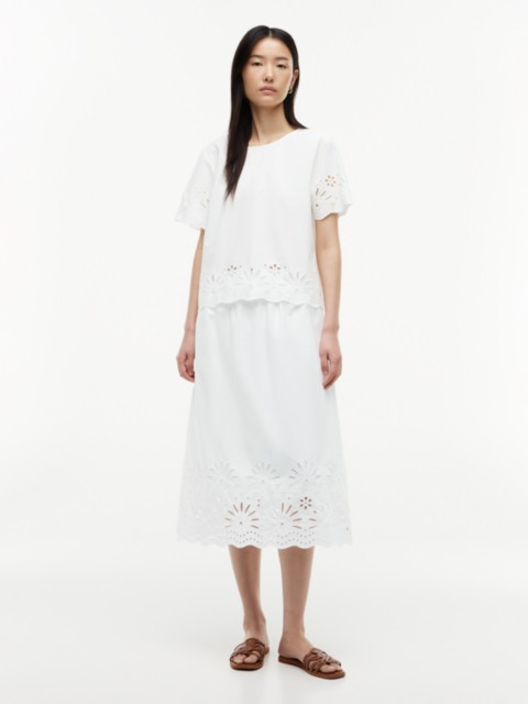 Tommy Hilfiger Embroidered Eyelet Poplin Midi Skirt