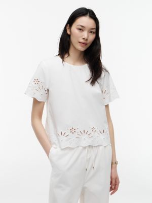 Embroidered Eyelet Poplin Top, Optic White
