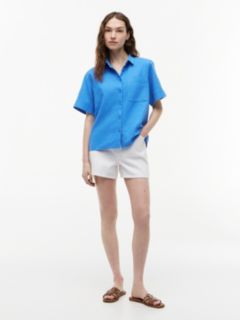 Short-Sleeve Linen-Blend Shirt — Siren Blue 2
