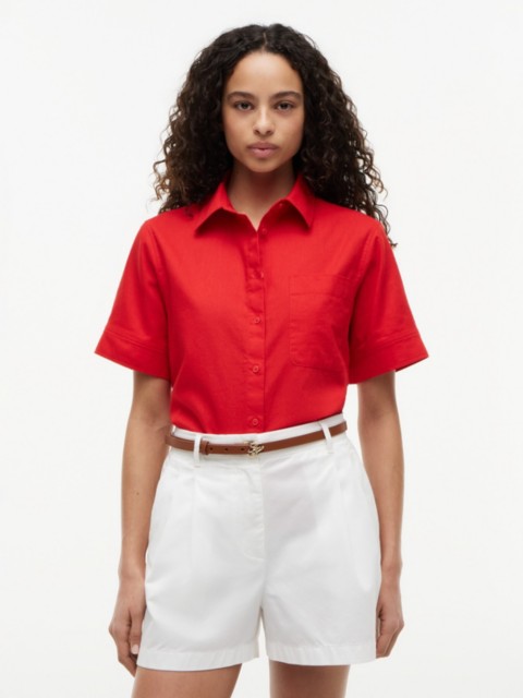 Женские рубашки Tommy Hilfiger Short-Sleeve Linen-Blend Shirt