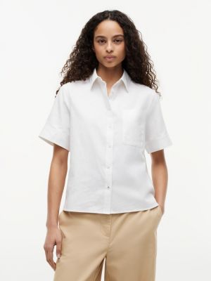 Short-Sleeve Linen-Blend Shirt, Optic White