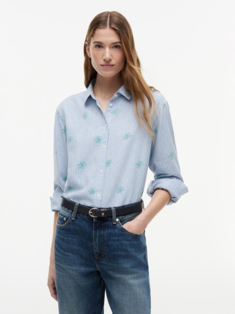 Женские рубашки Tommy Hilfiger Allover Monogram Linen-Blend Shirt