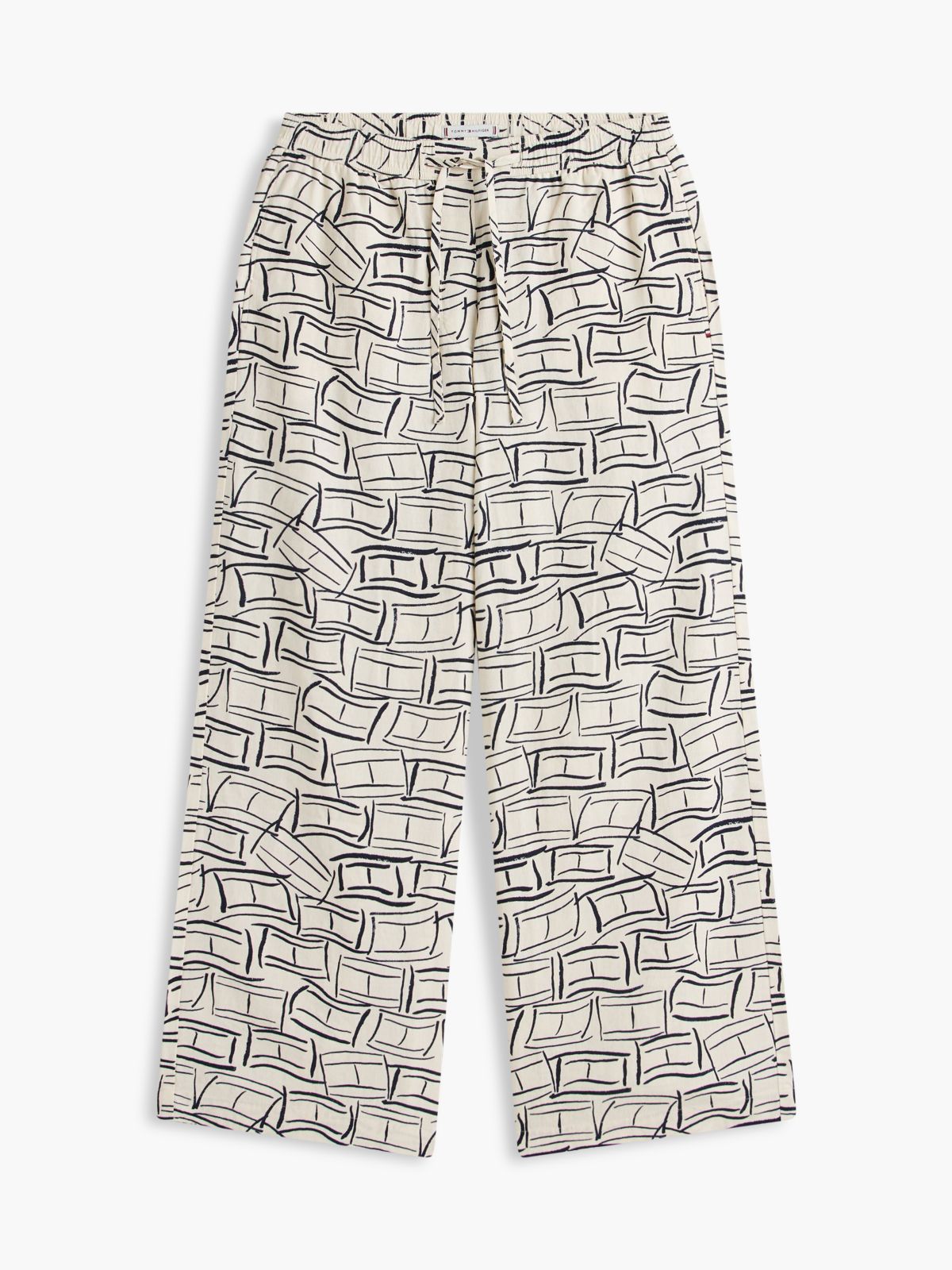 Allover Flag Linen-Blend Pull-On Pant — Calico